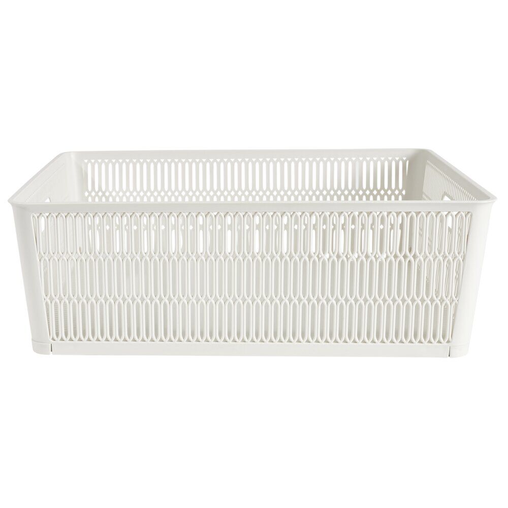 Panière de rangement 12L ajourée empilable plastique blanc 38x33xH13cm