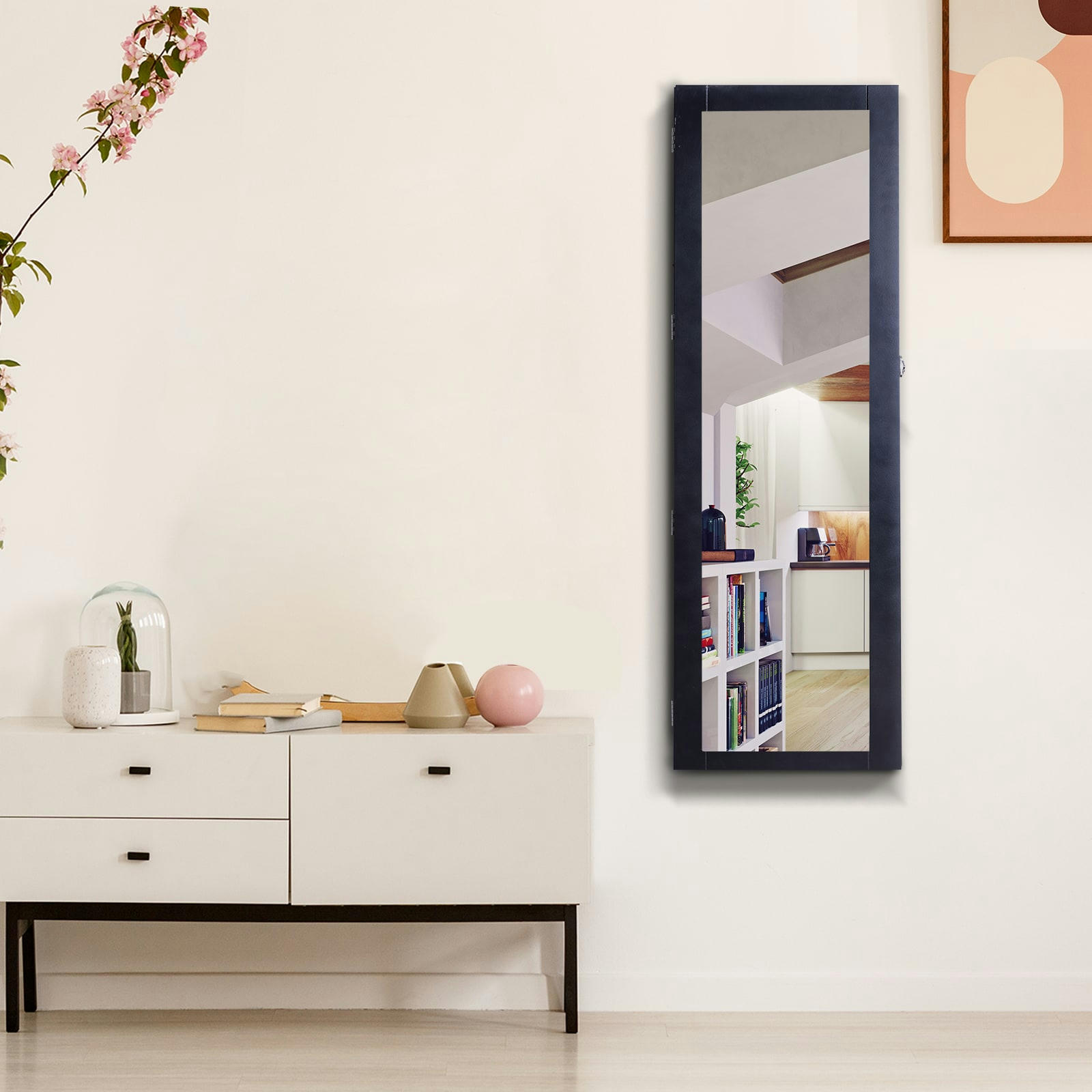 - Armoire à bijoux design contemporain mural avec miroir noir
