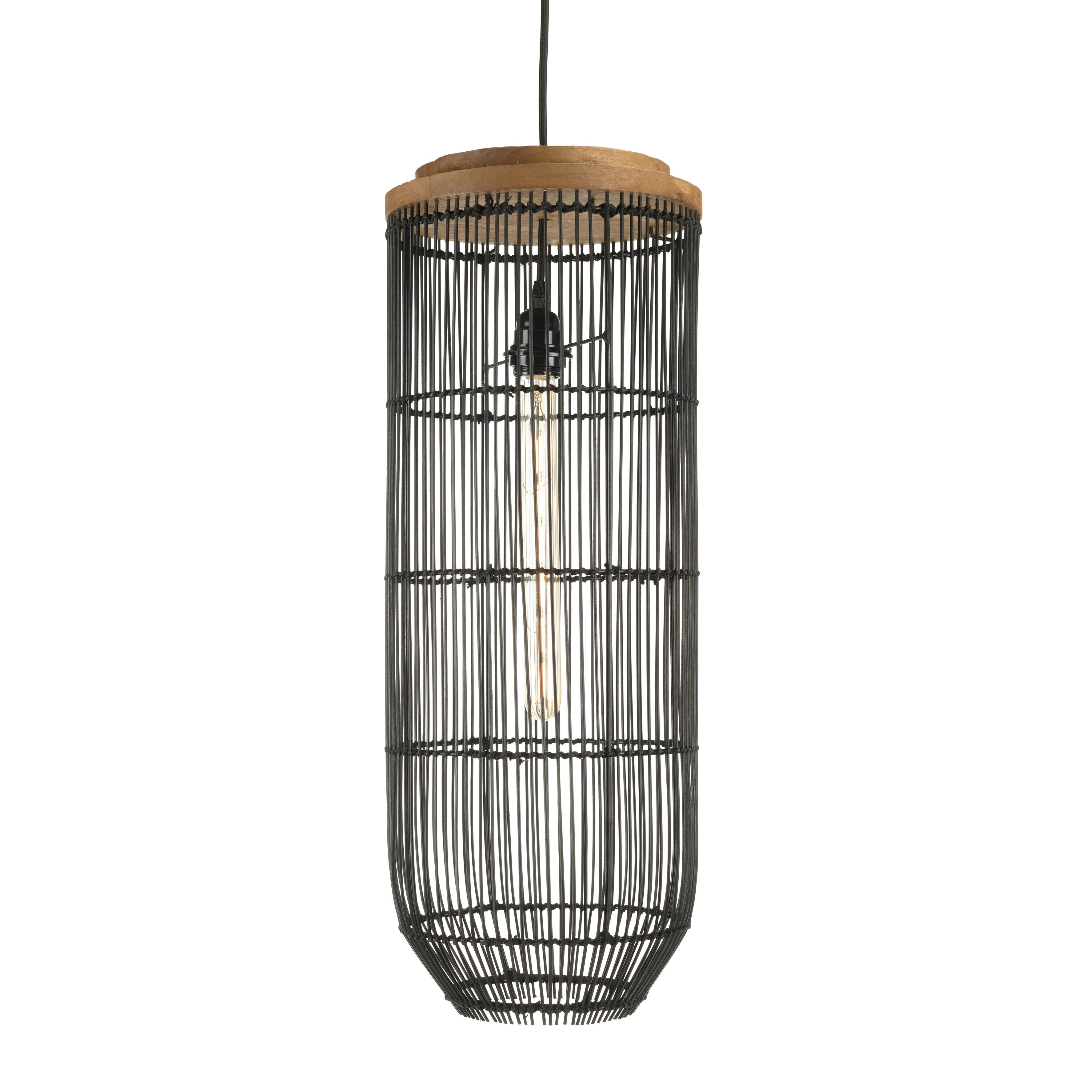 Suspension longue 25x25cm en rotin couleur noire et teck FOLELLI