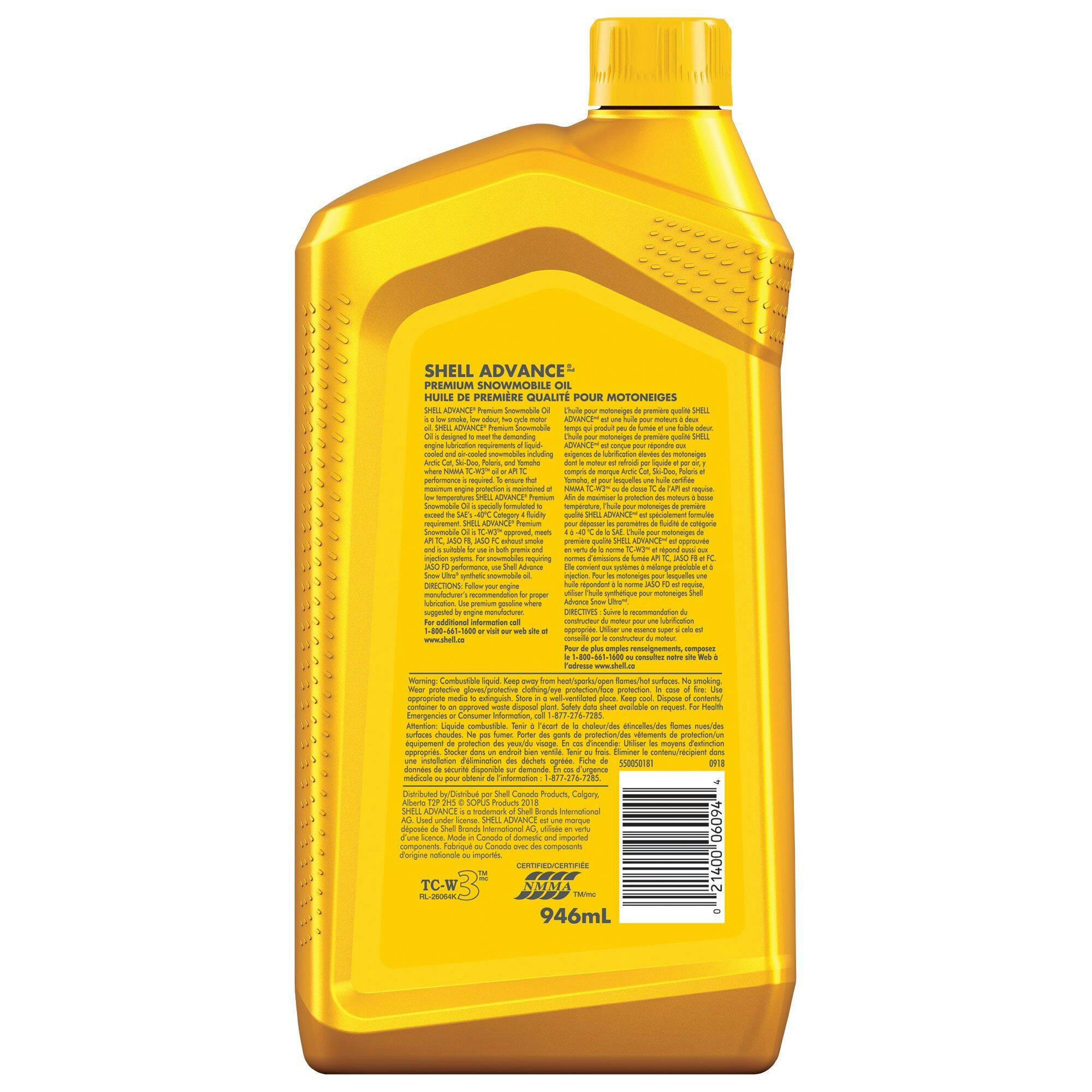 Shell Advance 2-Stroke Premium Snowmobile Oil, 946-mL