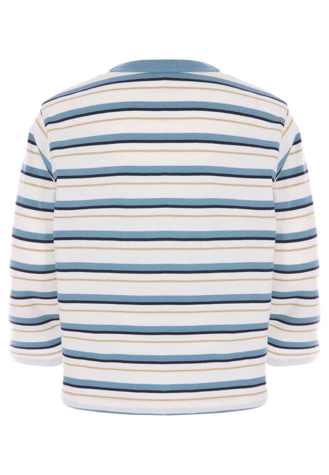 Younger Boys Blue Stripe Long Sleeve T-Shirt