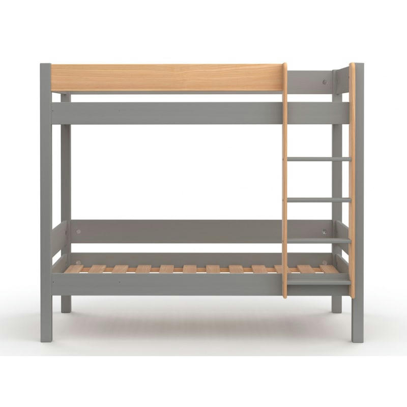 HOYA - Lit superposé 90x190 en Pin massif Gris et Bois