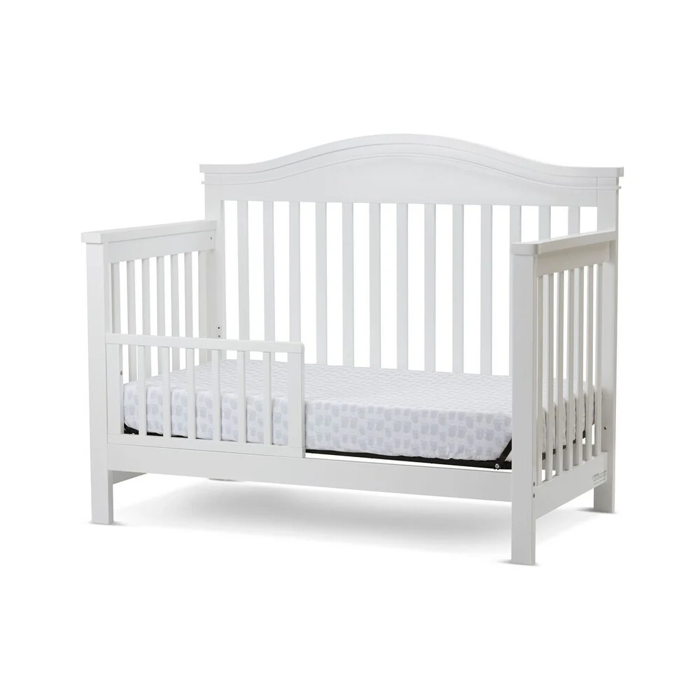 Wooden 4 in 1 Convertible Crib with Slatted Details, White