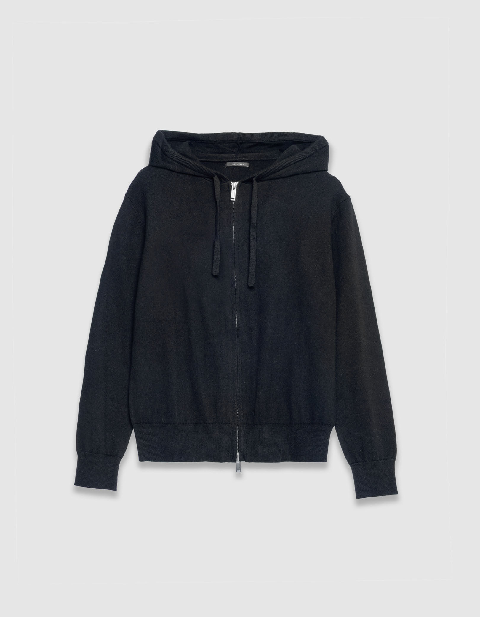Cardigan capuche noir tricot chiffres strass dos Femme
