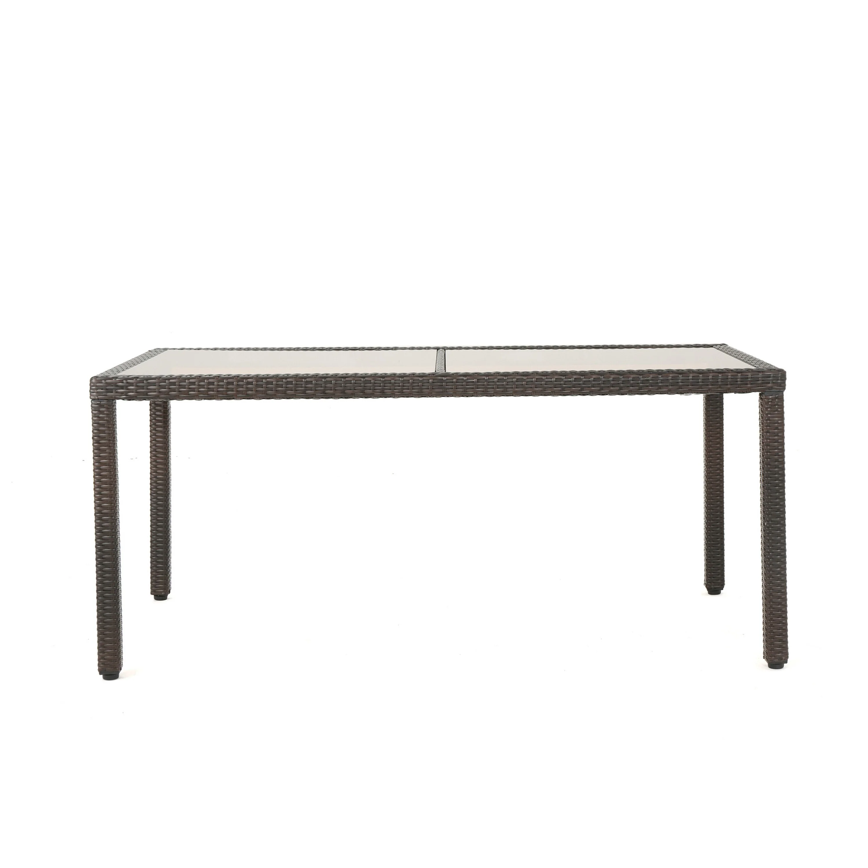 Yuzu Dining Table, 68 Inch Glass Rectangular Top, Brown Outdoor Wicker