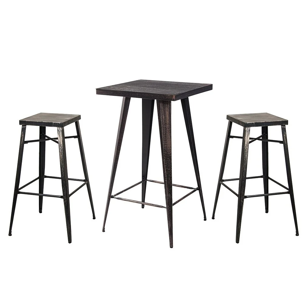 Rectangular Distressed Metal Bar Table, Pub Table Golden Black