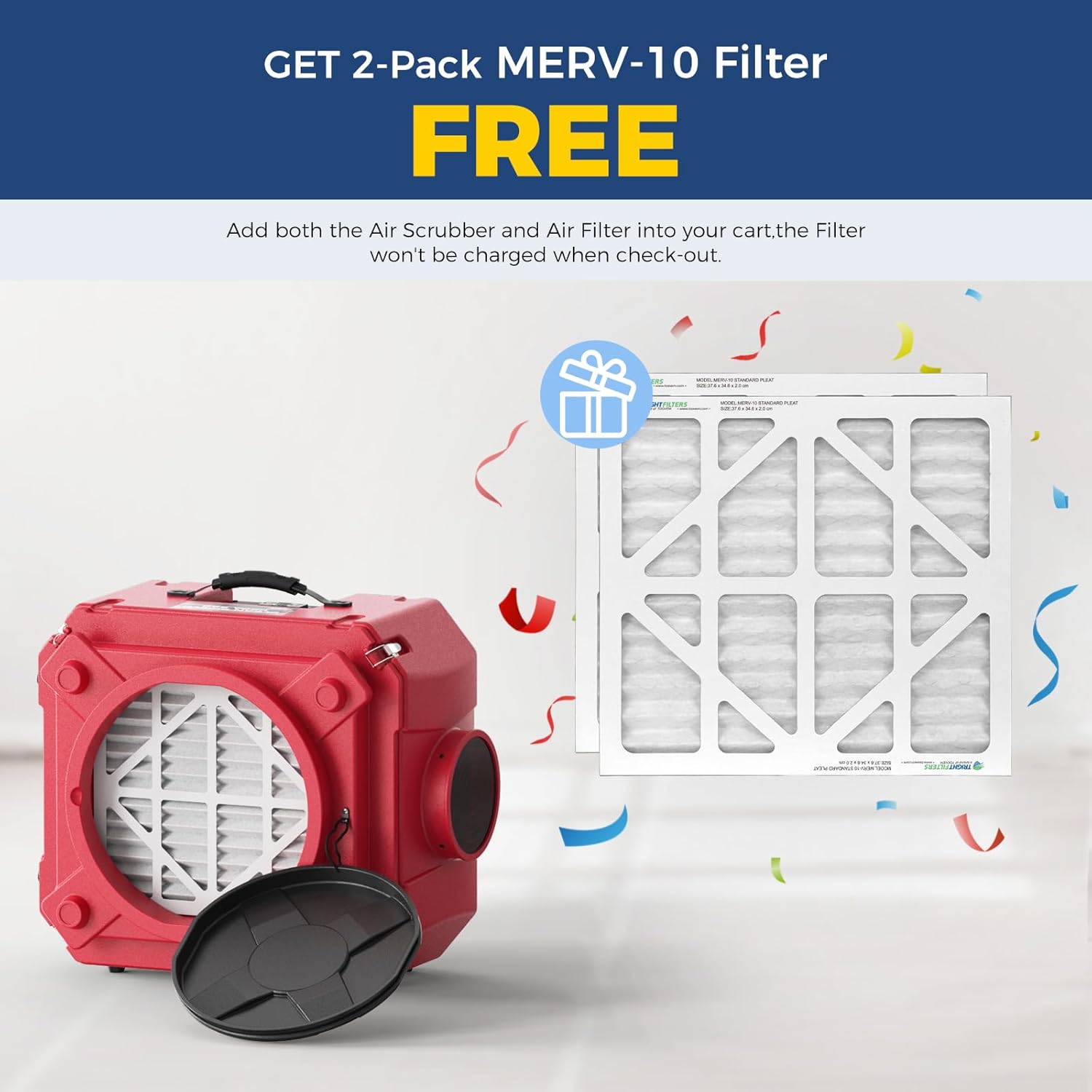 ALORAIR Air Scrubber with 3 Stage Filtration, Stackable Negative Air Machine for Industrial and Commercial Use, Heavy Duty Air Cleaner with MERV-10 Filter, HEPA/Activated carbon Filter, Red