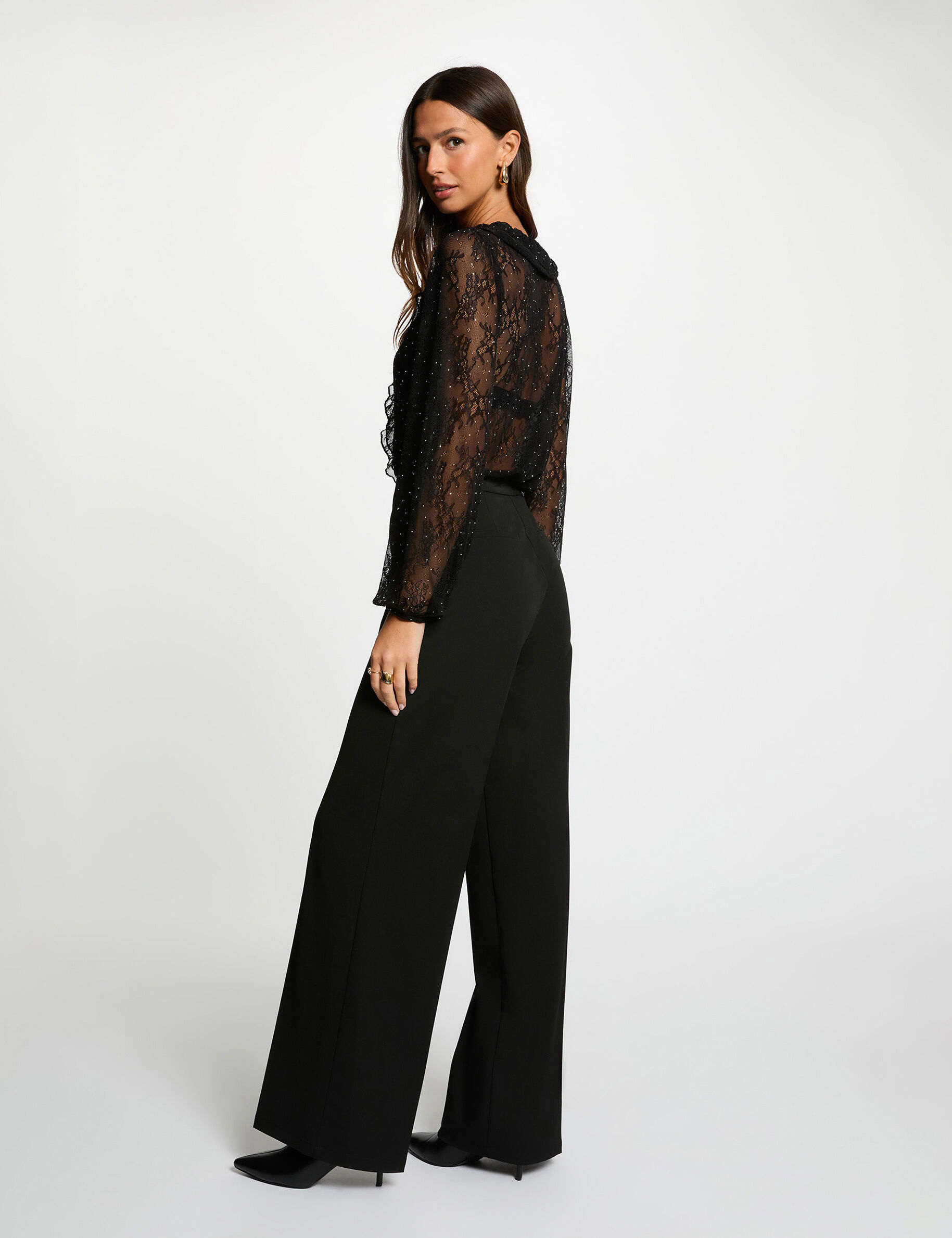 Lace V-Neck T-Shirt Black Women