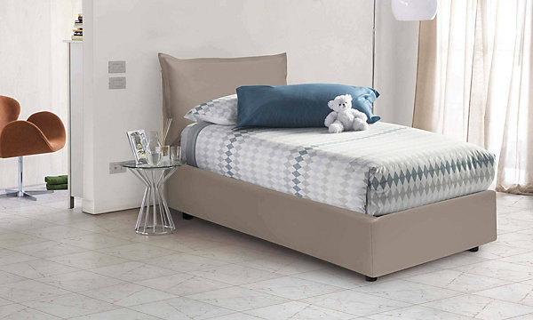 Lit simple Dgrillo, Lit coffre avec revêtement en similcuir, Ouverture latérale, avec matelas 80x190 cm inclus, Taupe