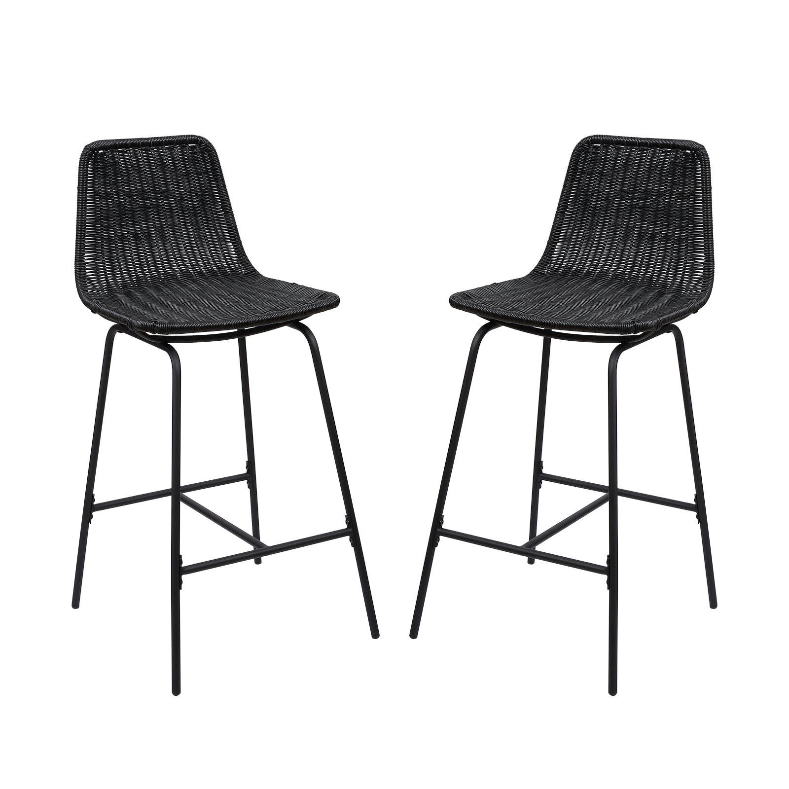 KUTA - Lot de 2 tabourets de bar en métal et rotin noir 65 cm KUTA