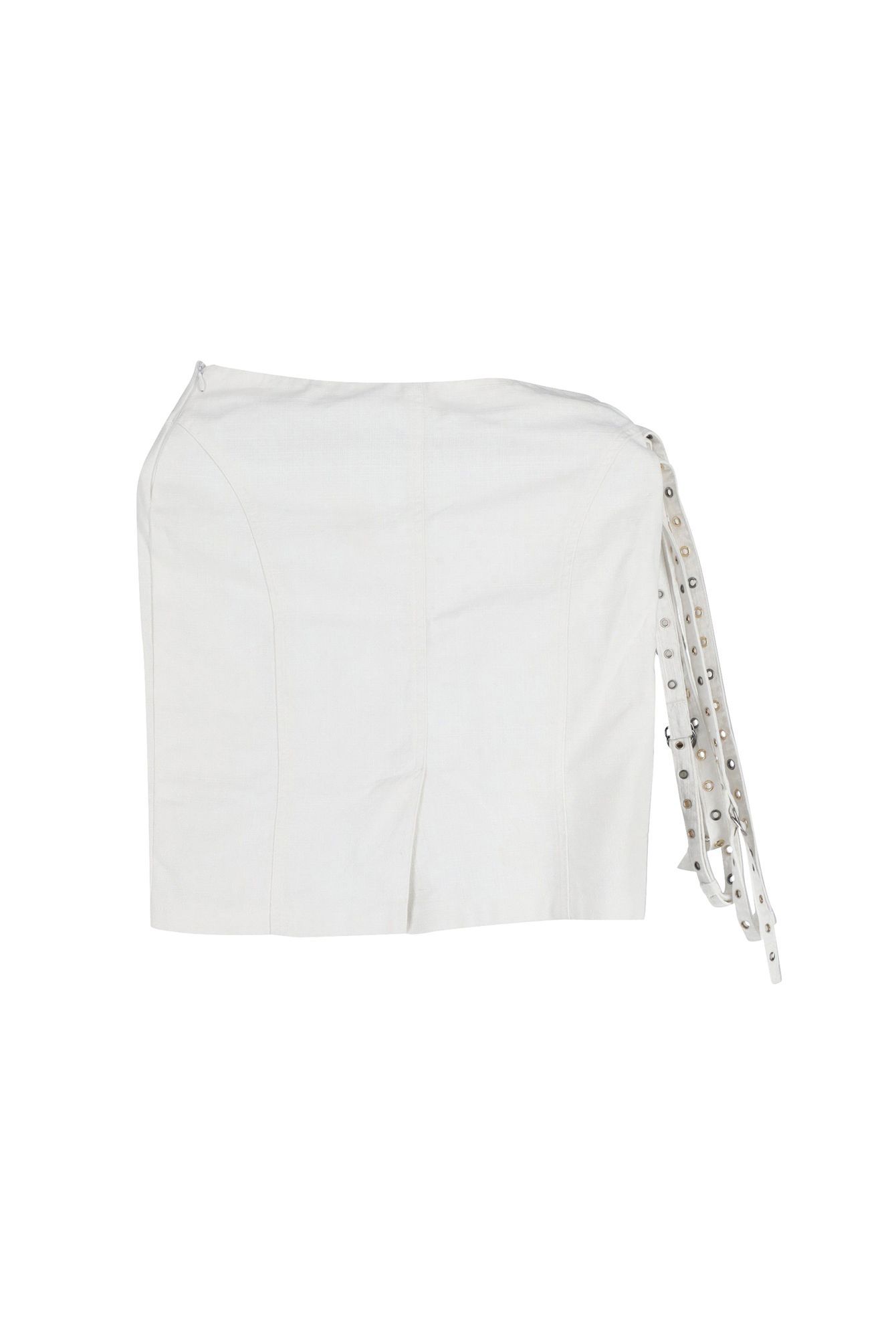 Gianni Versace Preloved Eyelet Detail Belted Mini Skirt in Ecru Cotton