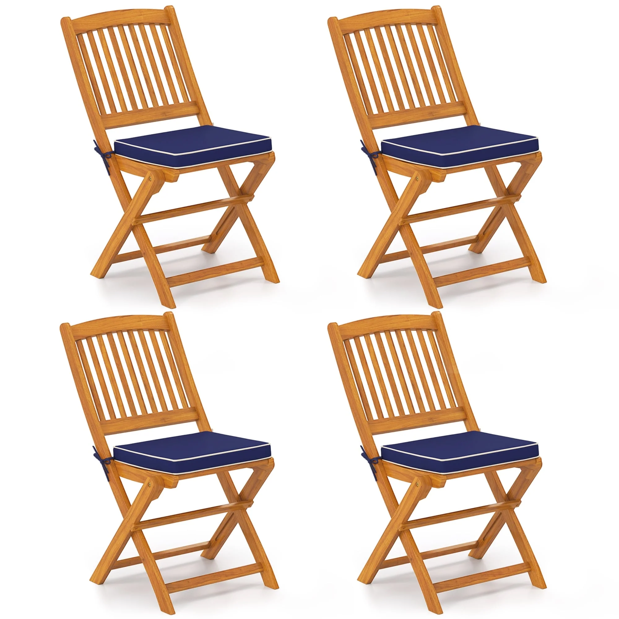 Costway Outdoor Folding Chairs Set of 4 Acacia Wood High-Back Chair - See Details