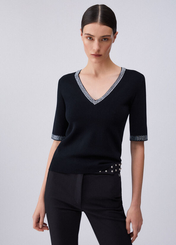 T-shirt in maglia con strass