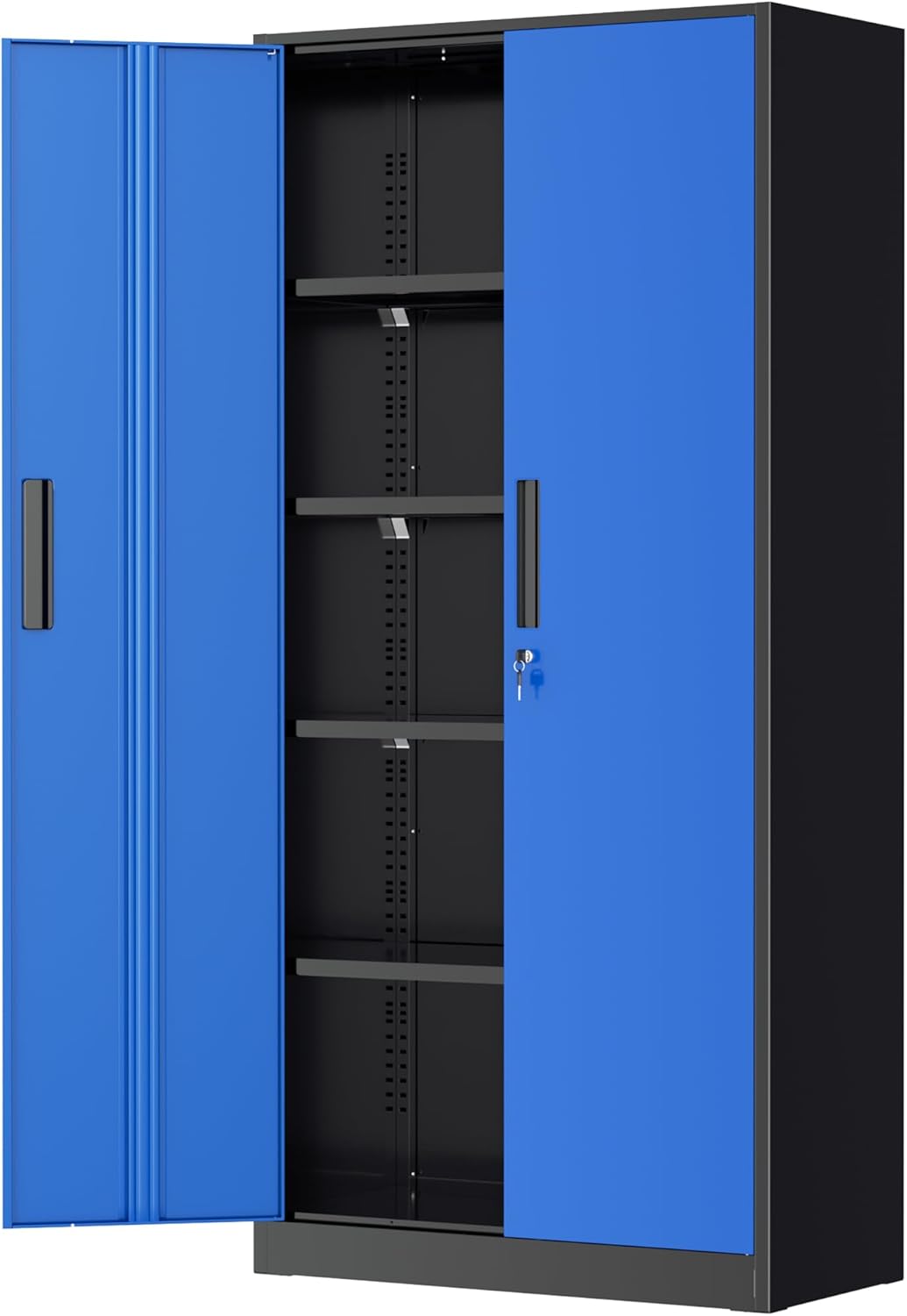 Greenvelly Metal Garage Storage Cabinet, 72 Tall Steel Storage Cabinets with 2 Doors and 4 Adjustable Shelves, Metal Tool Cabinets, Locking File Cabinet for Home Office, Garage, School (Black Blue)