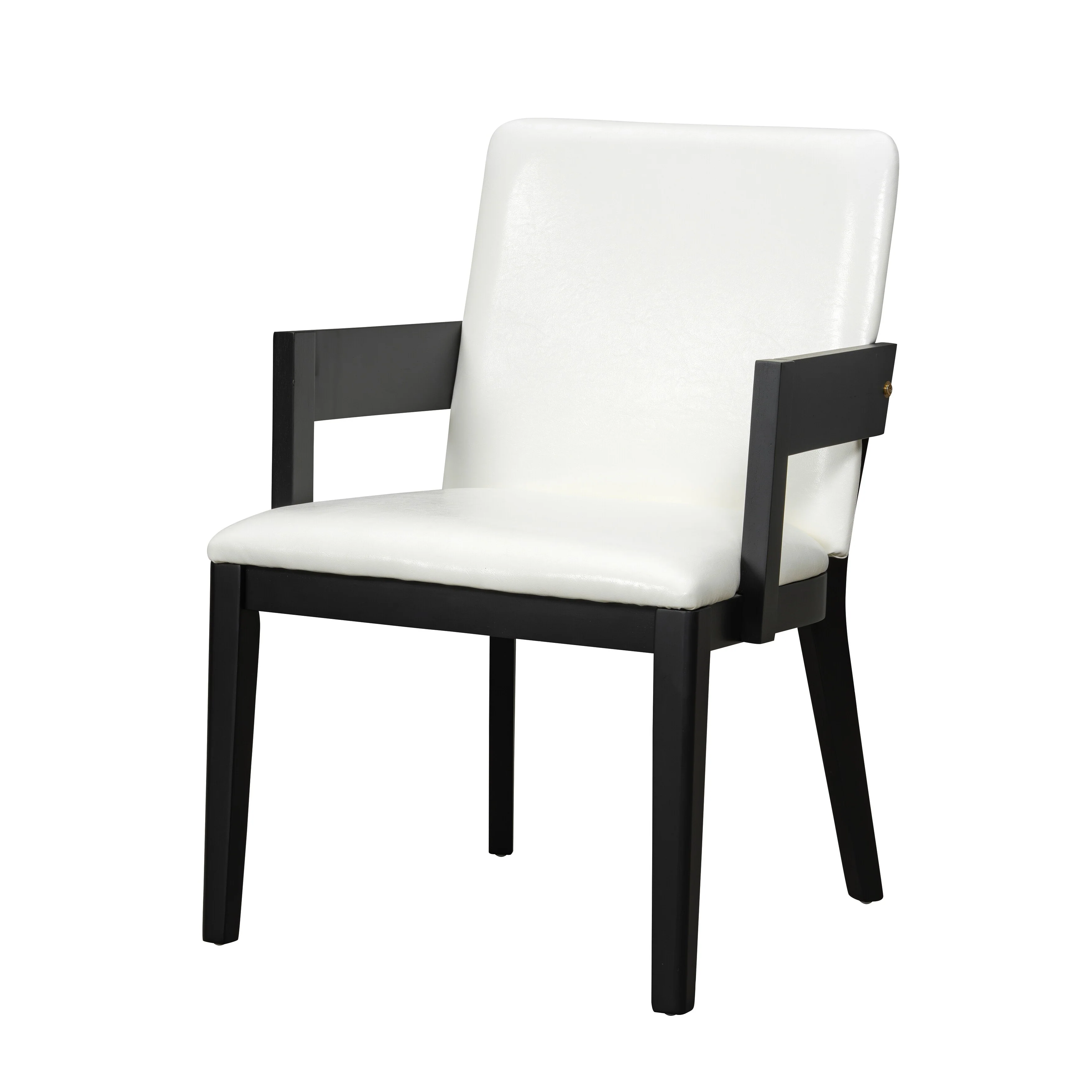 Modern Black Wood & White Glossy PU Leather Upholstered Dining Chairs Set of 2