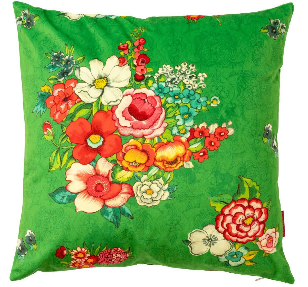 - Housse de coussin velours imprimé fleuri vert 45x45 cm