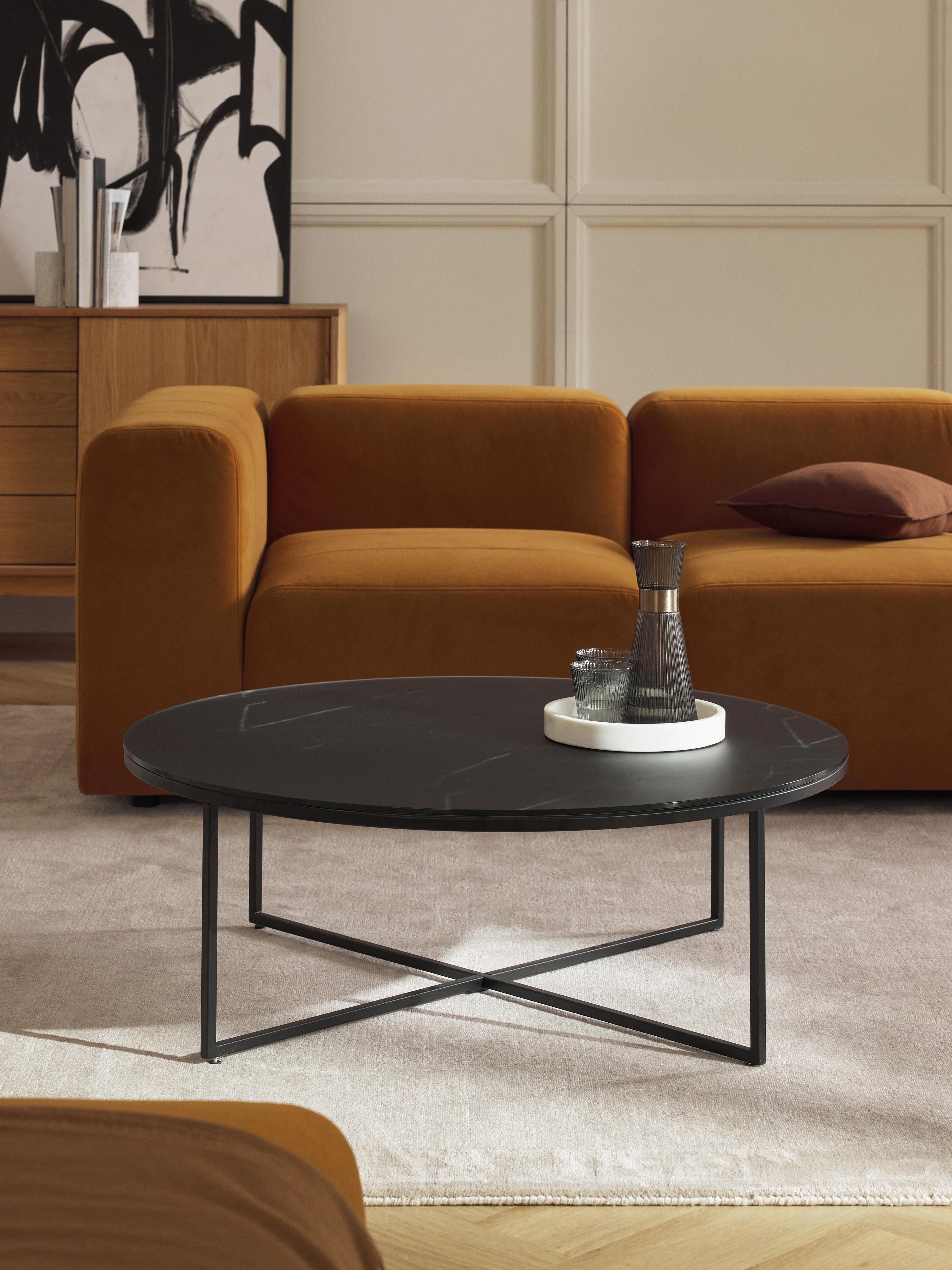 Runder XL-Couchtisch Antigua mit Glasplatte in Marmor-Optik