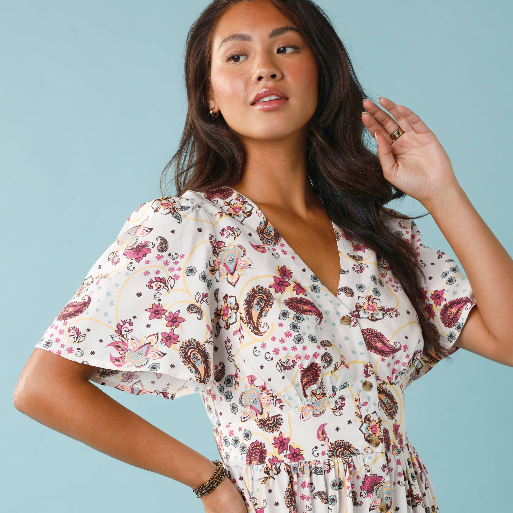 Robe courte boutonnée imprimée, Spécial Petites