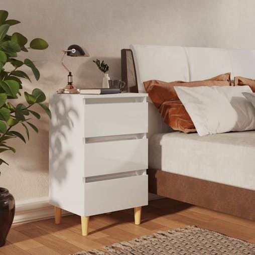 NNEVL Bed Cabinets & Wood Legs 2 pcs High Gloss White 40x35x69cm