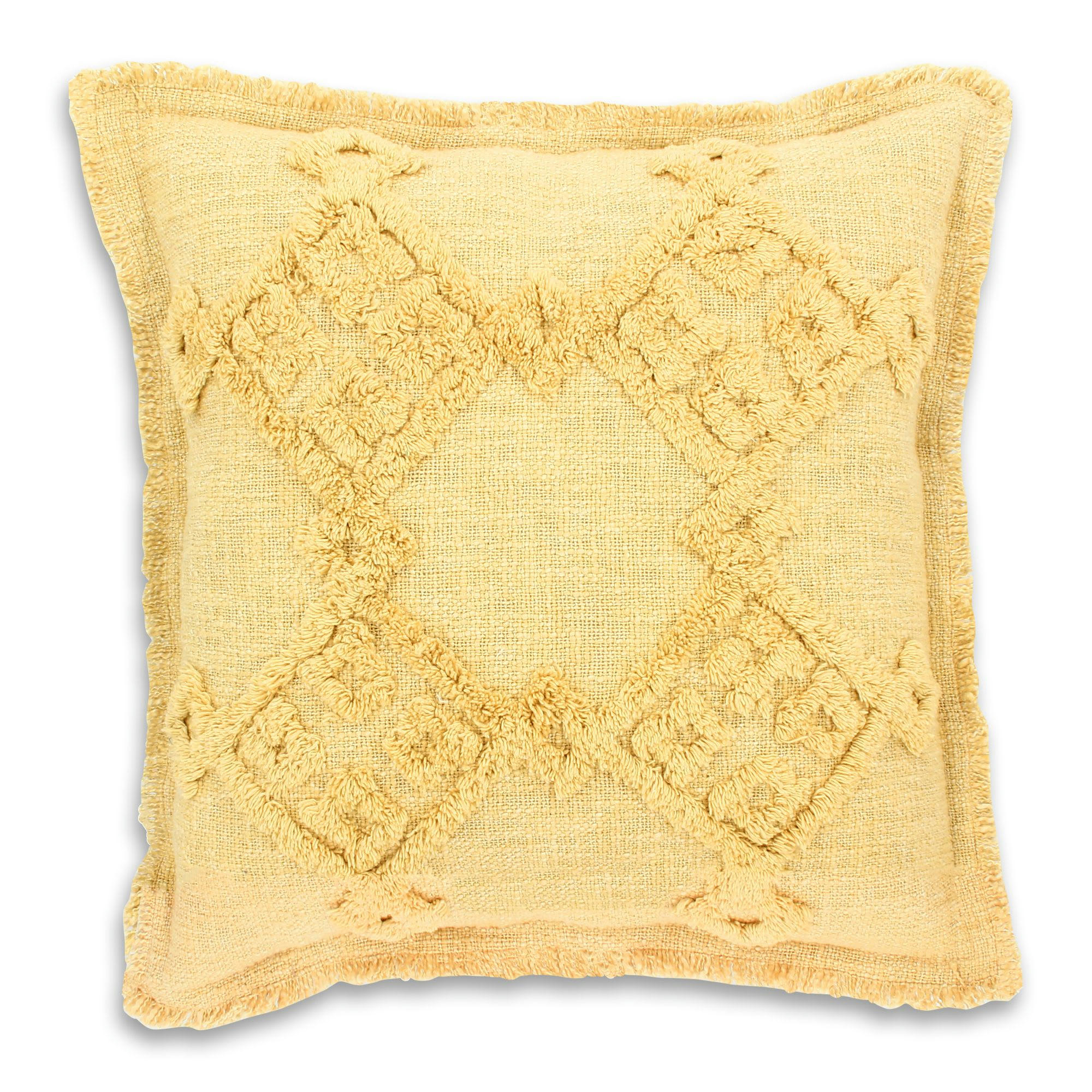 CANDIDO - Coussin en coton jaune avec franges 45cm