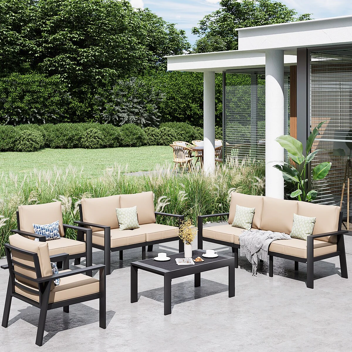 5 Pieces Patio Furniture Set Outdoor Aluminum Furniture Set with Waterproof Cover