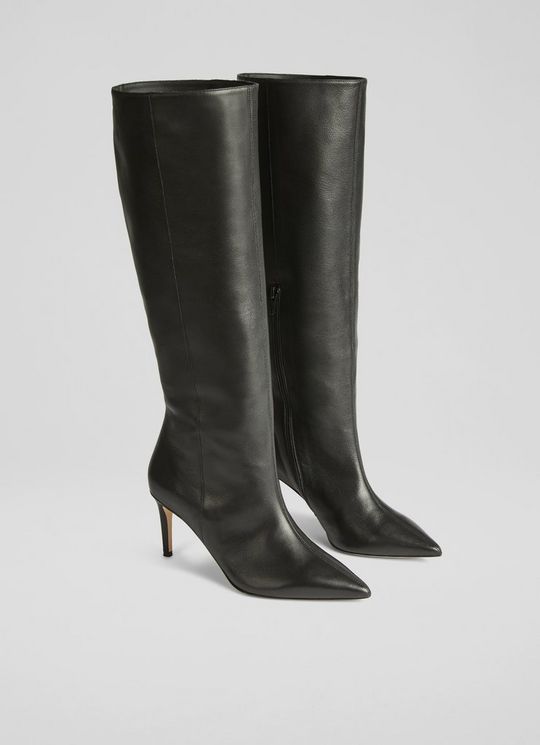 Astrid Black Leather Knee Boots
