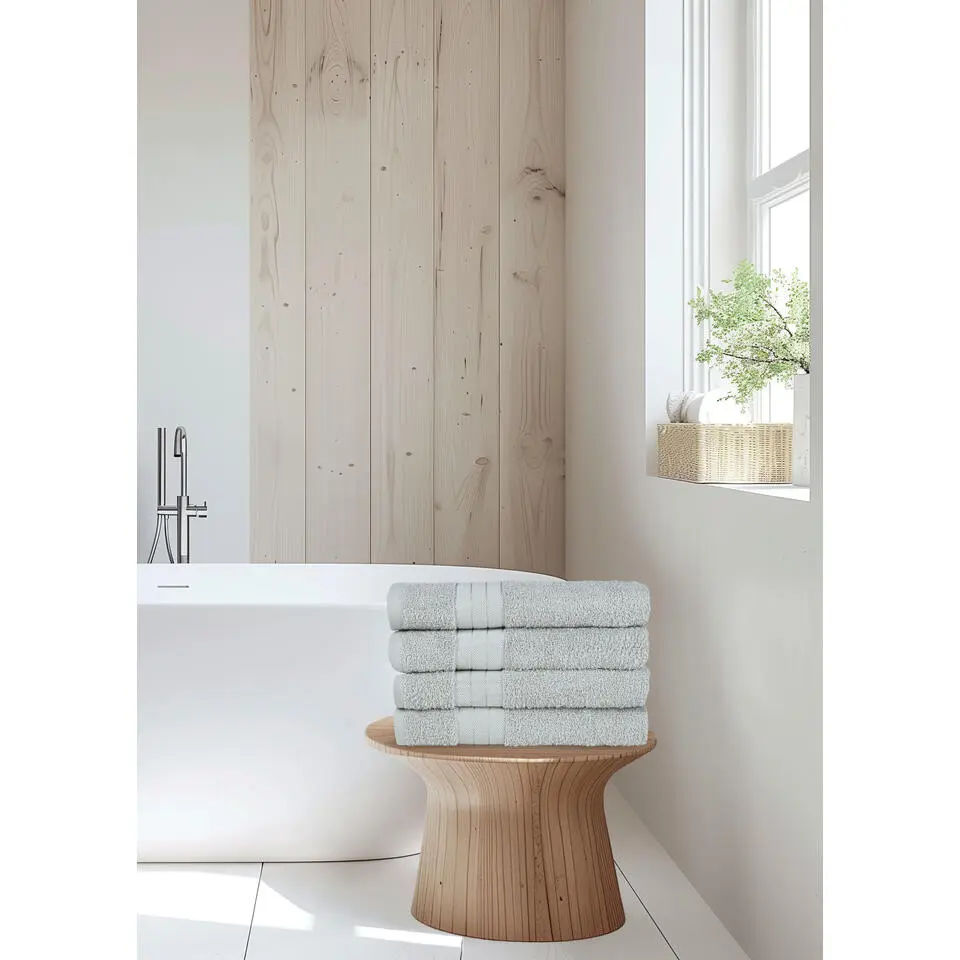 Good Morning uni handdoek effen kleur - Handdoekenset 4 - Zilver - Badstof