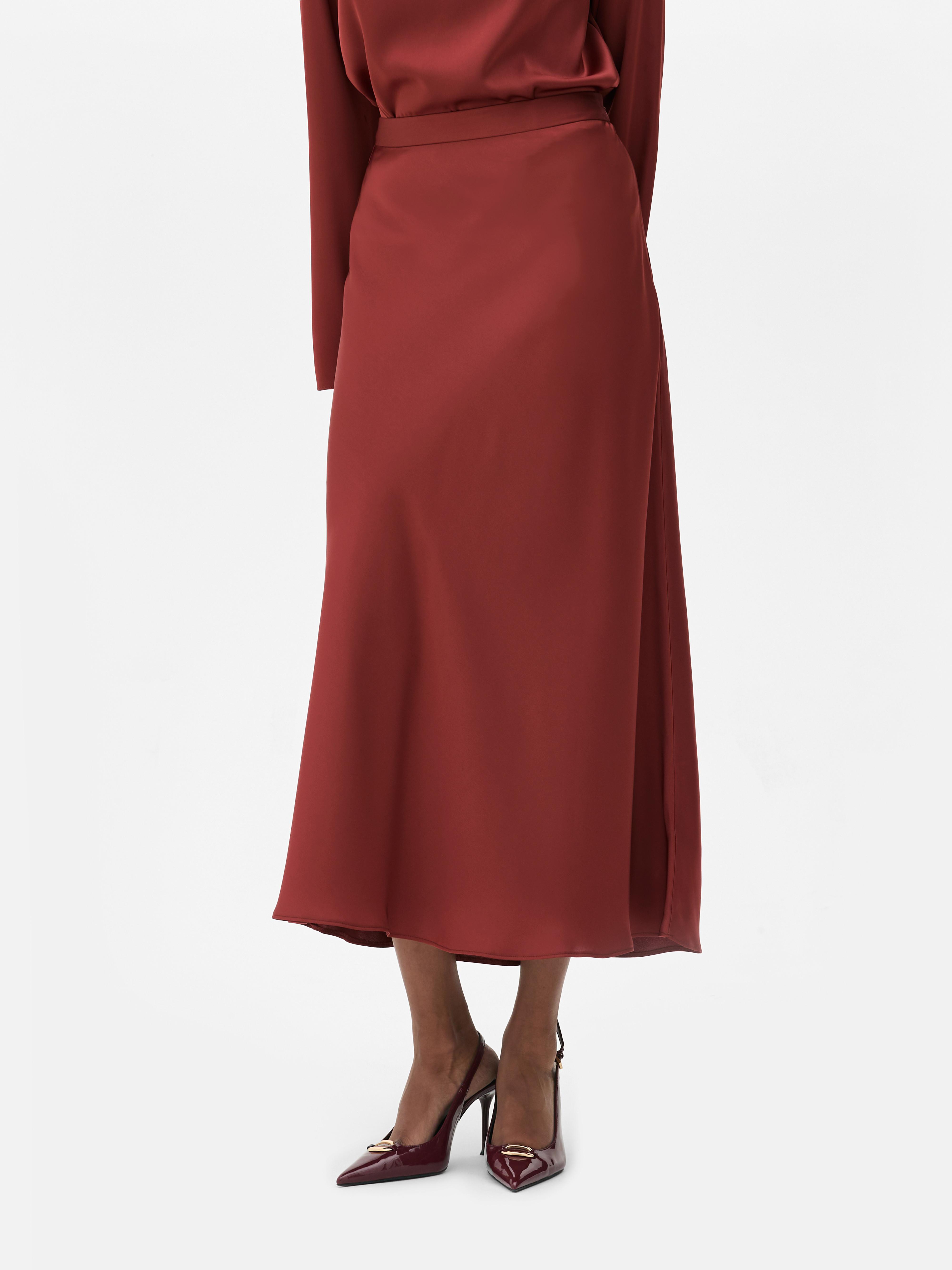 Satin A-Line Midi Skirt