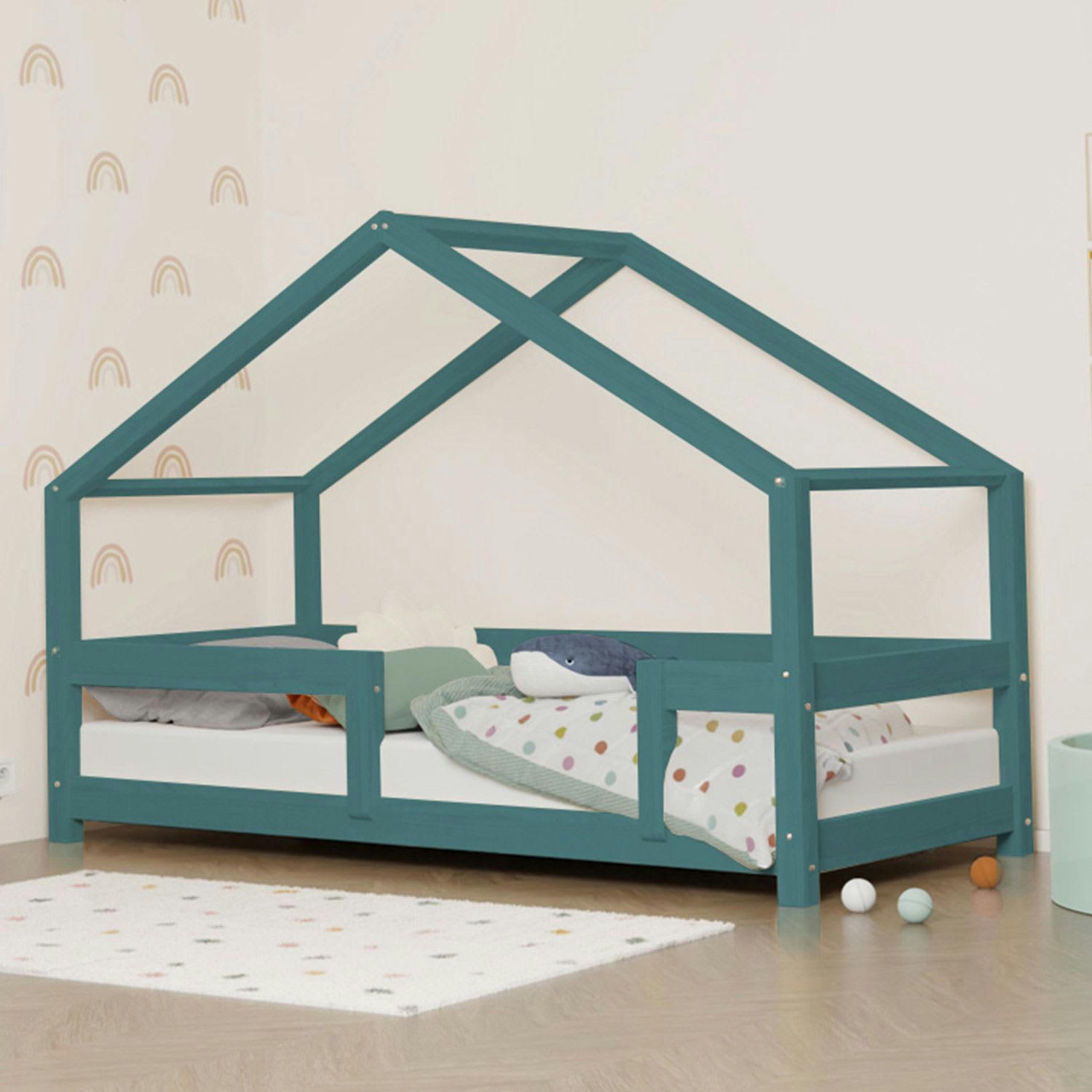 - Lit cabane enfant LUCKY 90 x 200 vert pétrole