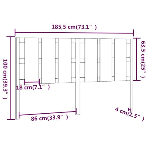 NNEVL Bed Headboard White 185.5x4x100 cm Solid Wood Pine