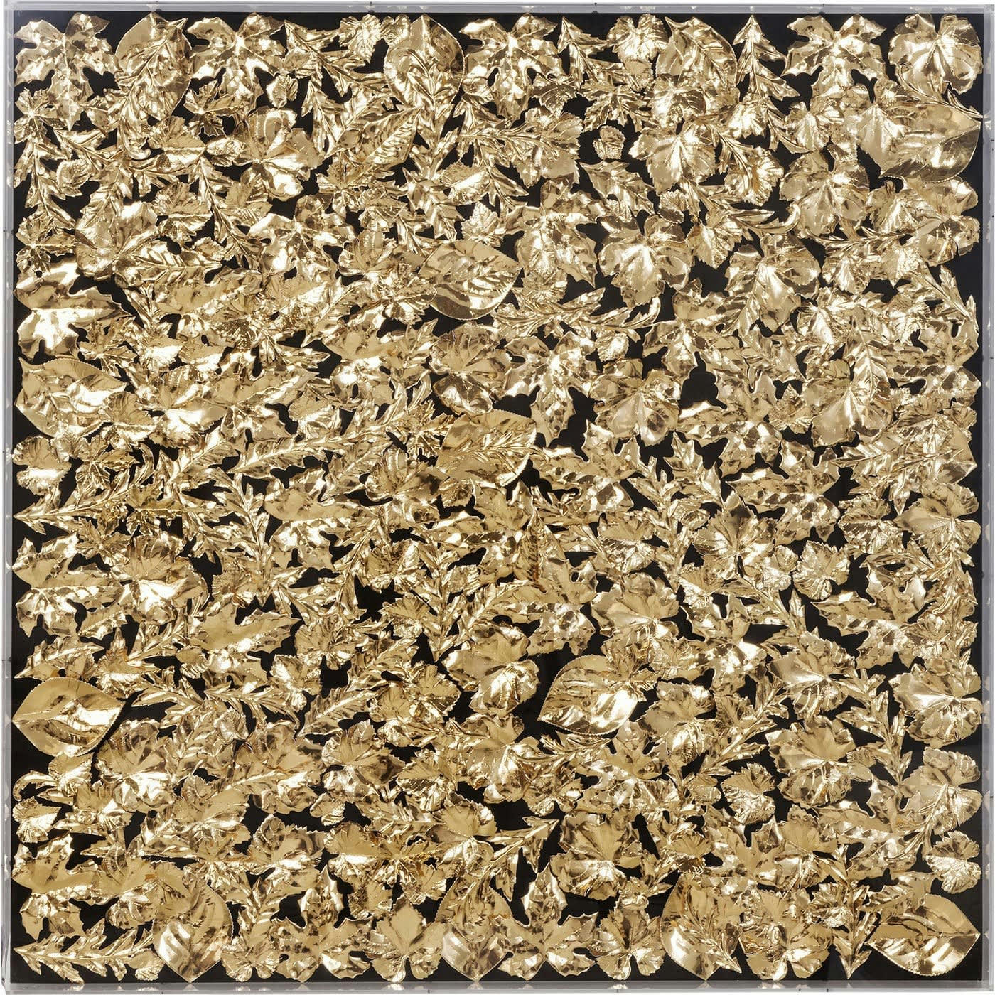 GOLD LEAF - Tableau feuilles dorées en relief sous vitre 120x120