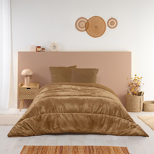 Couette Chaude Réversible Velours Uni 200x200cm MOKA