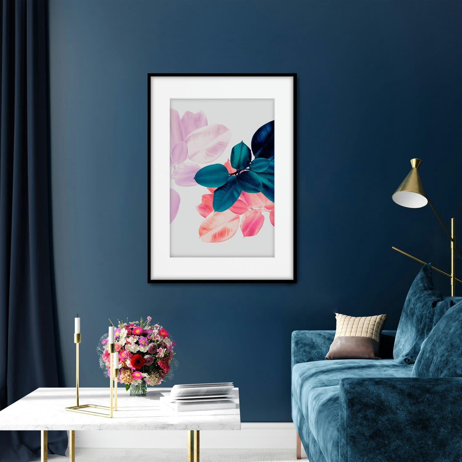 PLANTAS - Affiche avec cadre noir - Ficus très coloré - 30x40