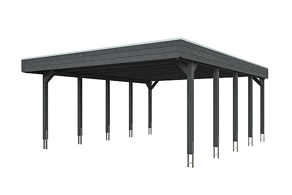 Carport SKAN HOLZ Friesland 546 x 708 cm, avec panneaux de toit en acier, gris ardoise
