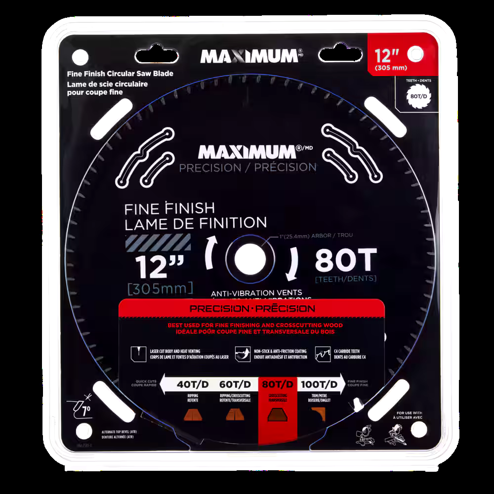 MAXIMUM 12-in 80T Carbide Tipped Fine Finish Circular Saw Blade for Wood