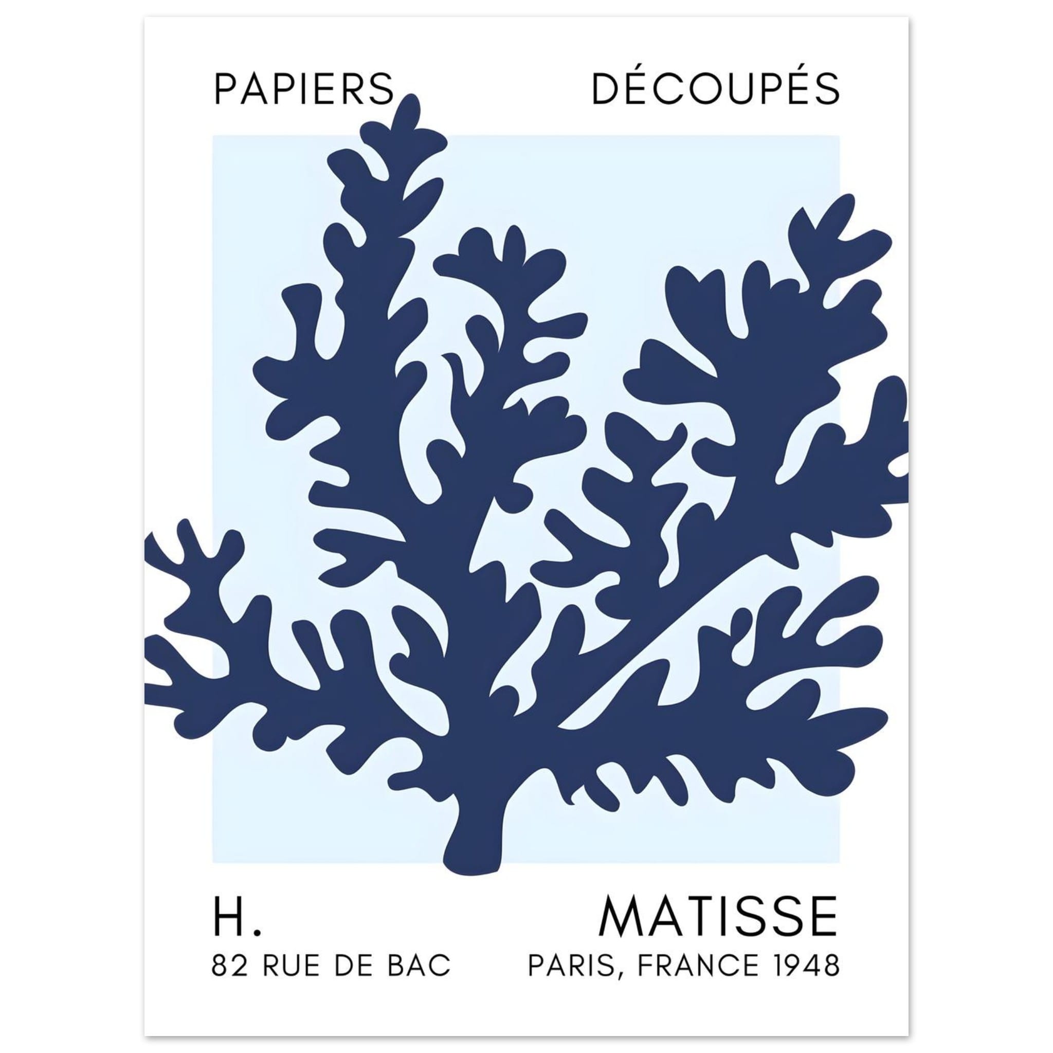 Artfulprints Poster Matisse – Aqua bloom navy blue I  - 30x40 cm - Blauw