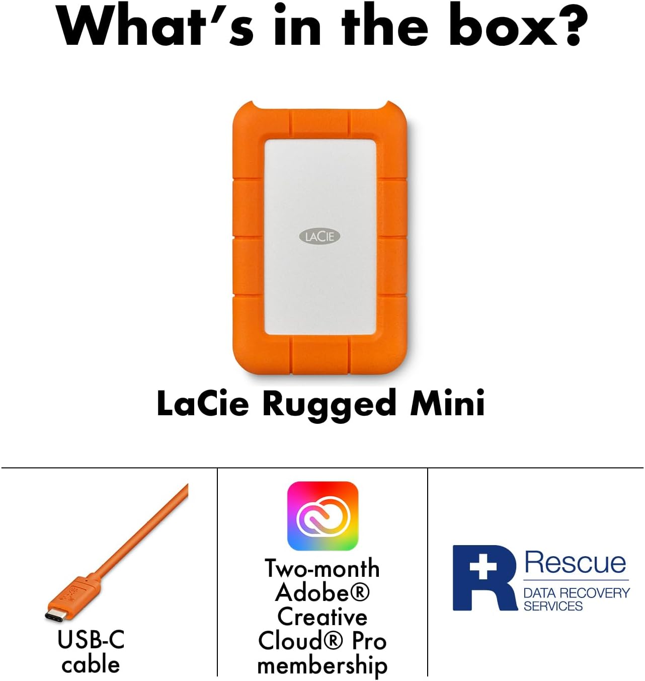 LaCie Rugged Mini, 1TB, 2.5, Portable External Hard Drive, for PC Mac iPad and iPhone, Data Rescue Service (LAC301558)