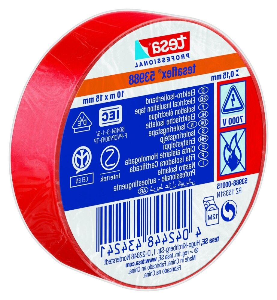 ISOLERINGSTAPE TESA TESAFLEX 10MX15MM RØD