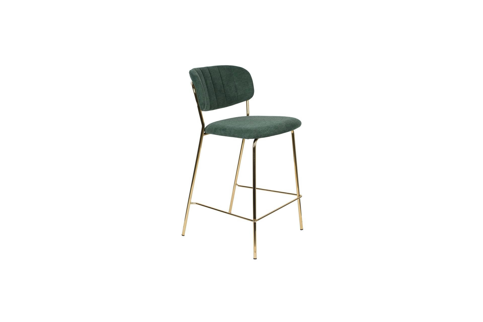 JOLIEN - Chaise de bar en tissu vert foncé