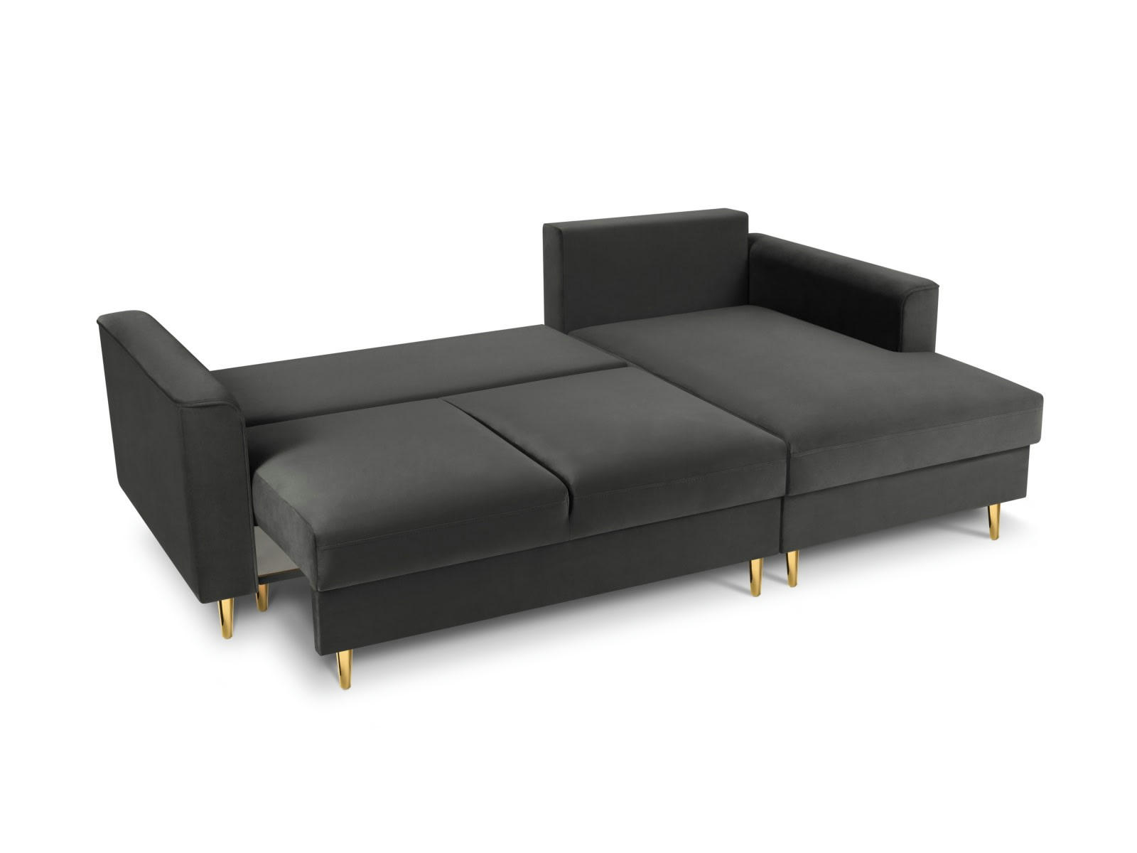 LEONA - Canapé d'angle 4 places en velours gris foncé