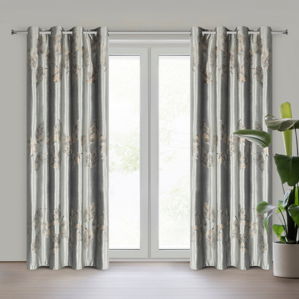 Zasłona IDALIA szara 140x250 cm welwet liście efekt glamour na taśmie