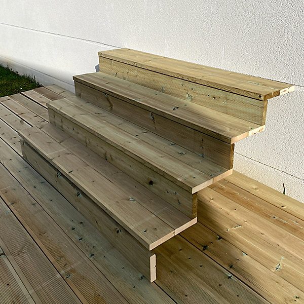 BERLIN Escalier extérieur bois 4 marches H 71cm L-160cm - avec contre marche