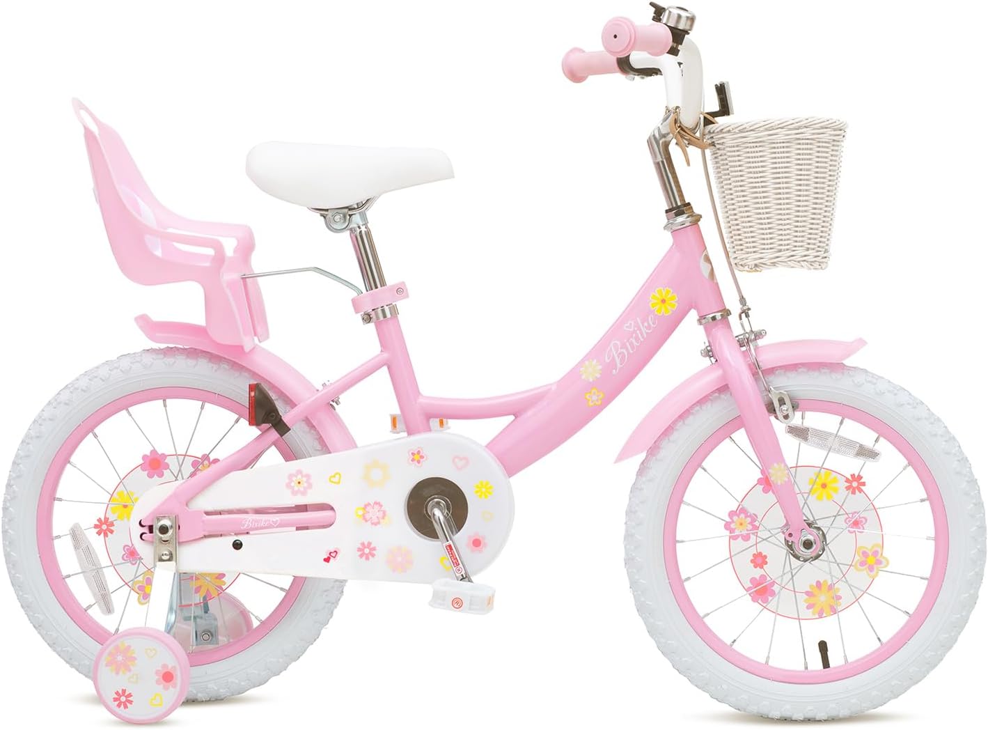 Bixike Girls Bike with Basket for Toddlers and Kids Aged 3-14 Years Old, 12 14 16 18 Inch with Training Wheels & Doll Seat, 20 Inch with Kickstand & Rear Rack, Princess Style Bicycle for Gift.