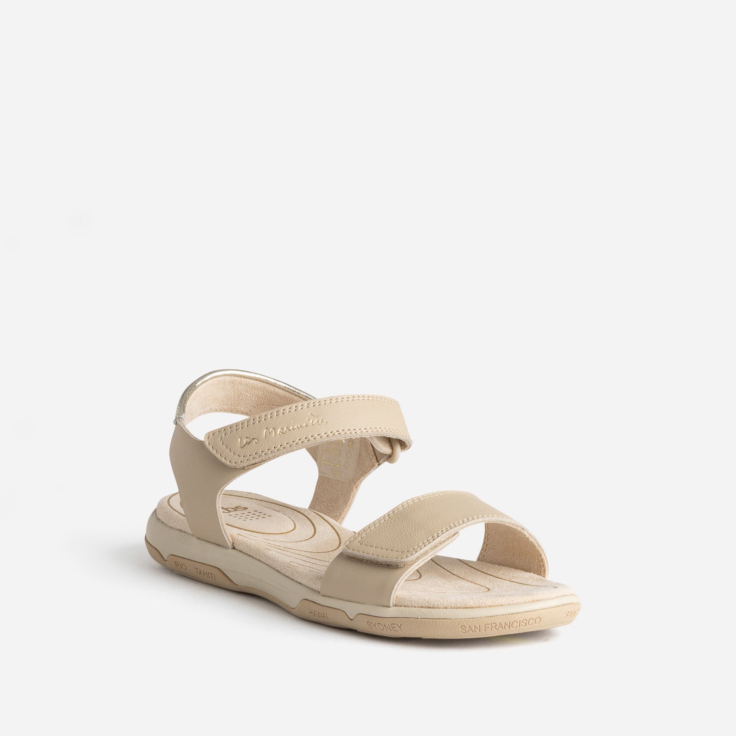 Sandale TBS beige cuir à scratchs