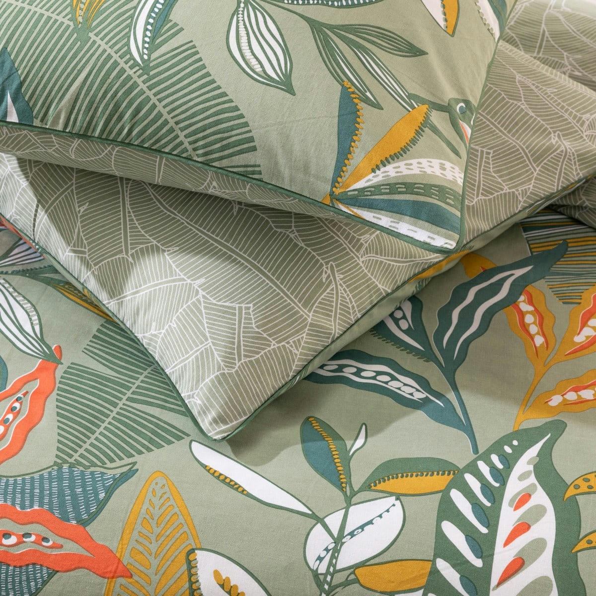 LILY - Parure de lit 2 personnes coton  imprimé vert 260x240cm