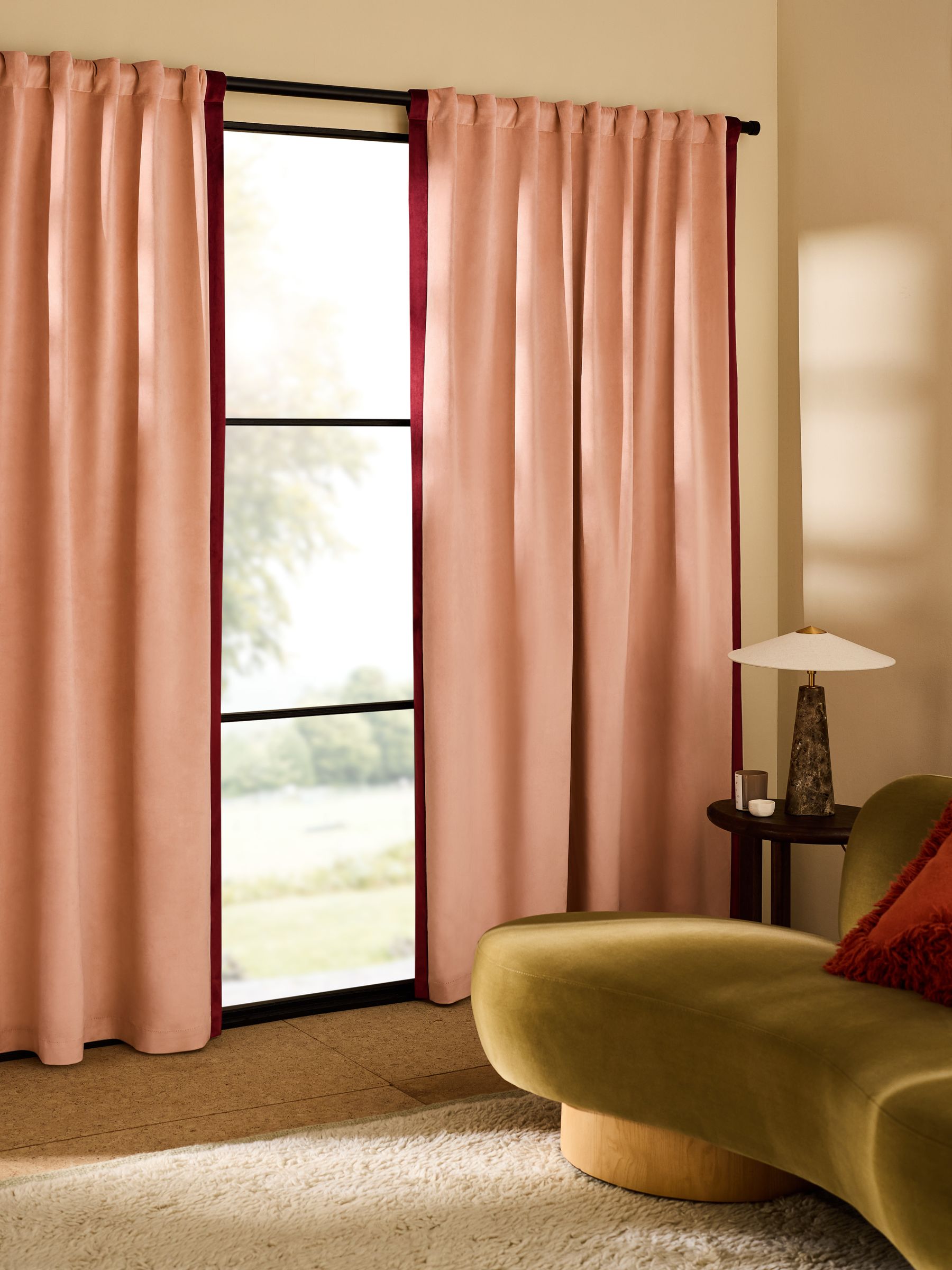 Audley Contrast Hidden Tab Curtains in Blush Pink