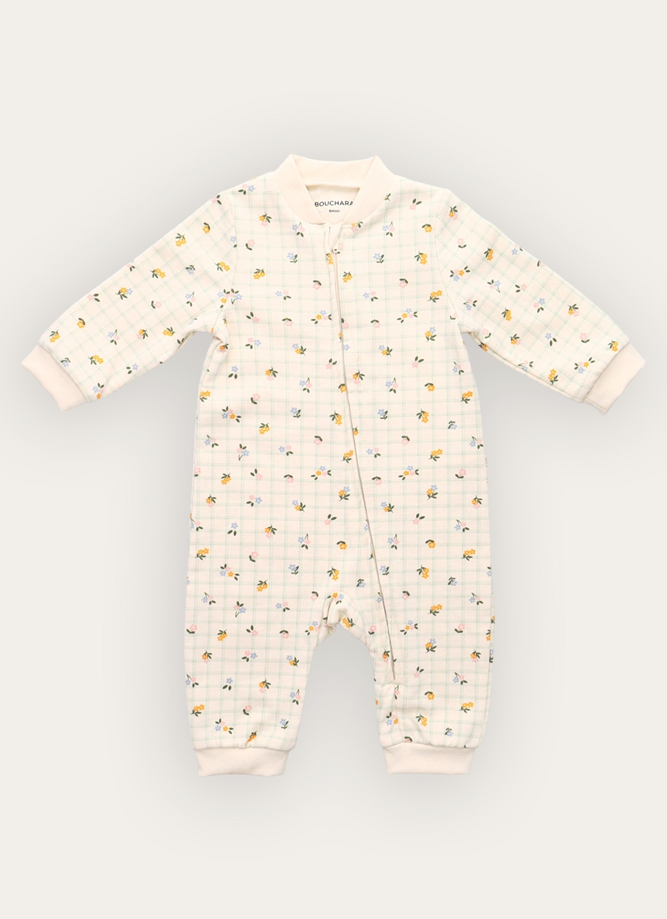 GRENOUILLÈRE EN MOLLETON IMPRIMÉ FLEURS / CARREAUX ÉCRU