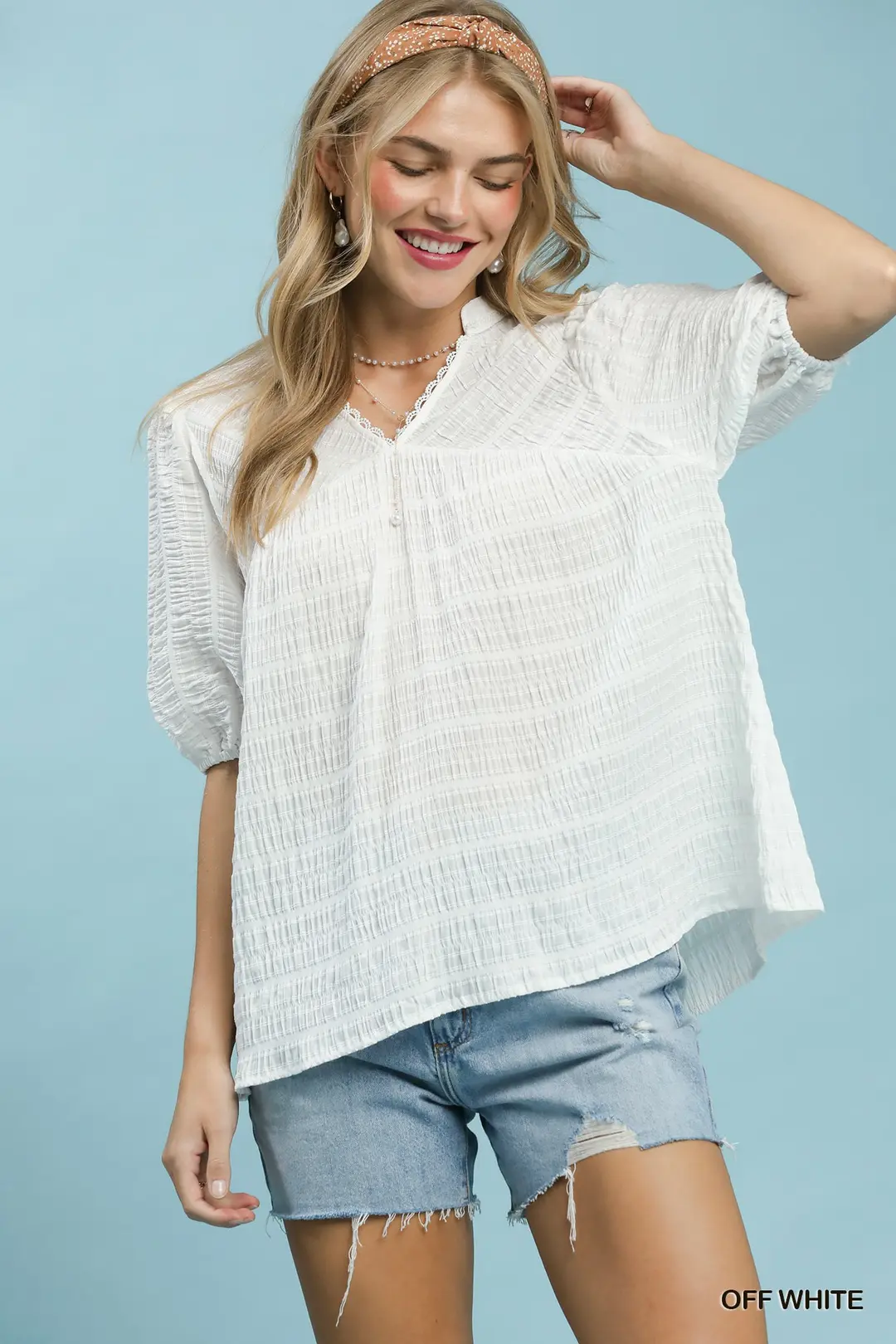 Textured Puff Sleeve Blouse