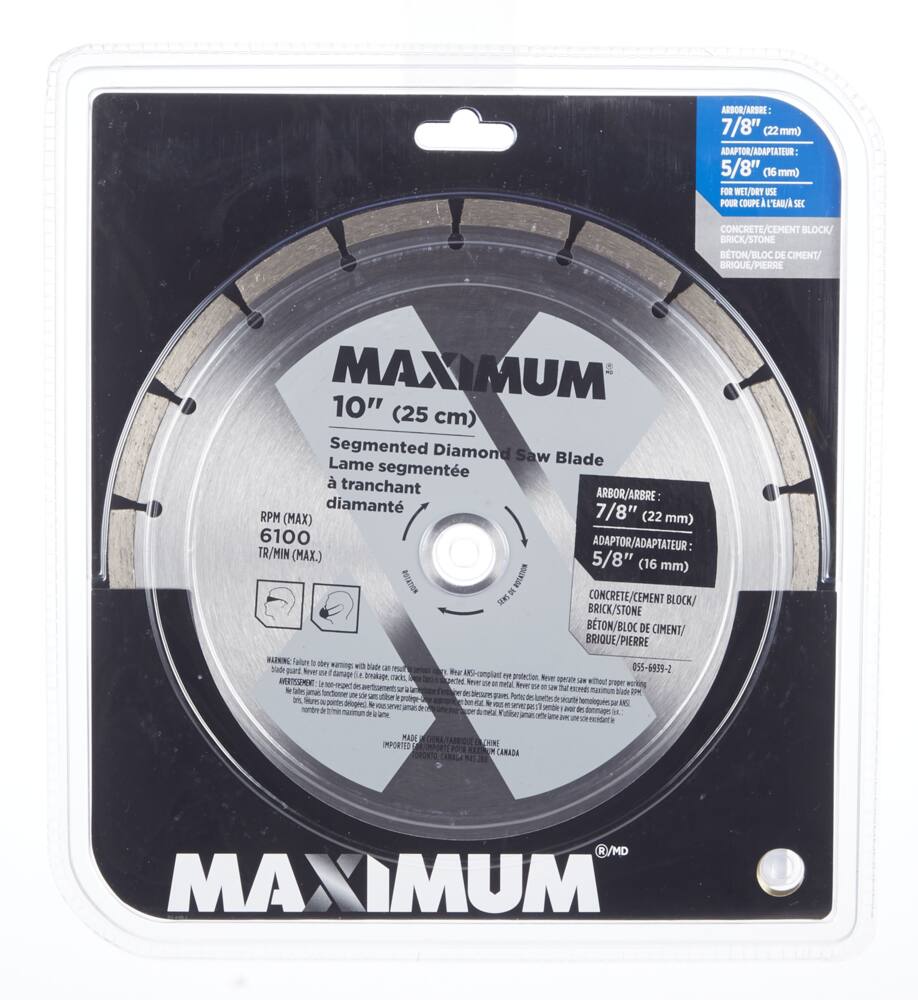 MAXIMUM 10-in 18T Segmented Diamond Coated Rim Blade for Concrete, Cement, Stone