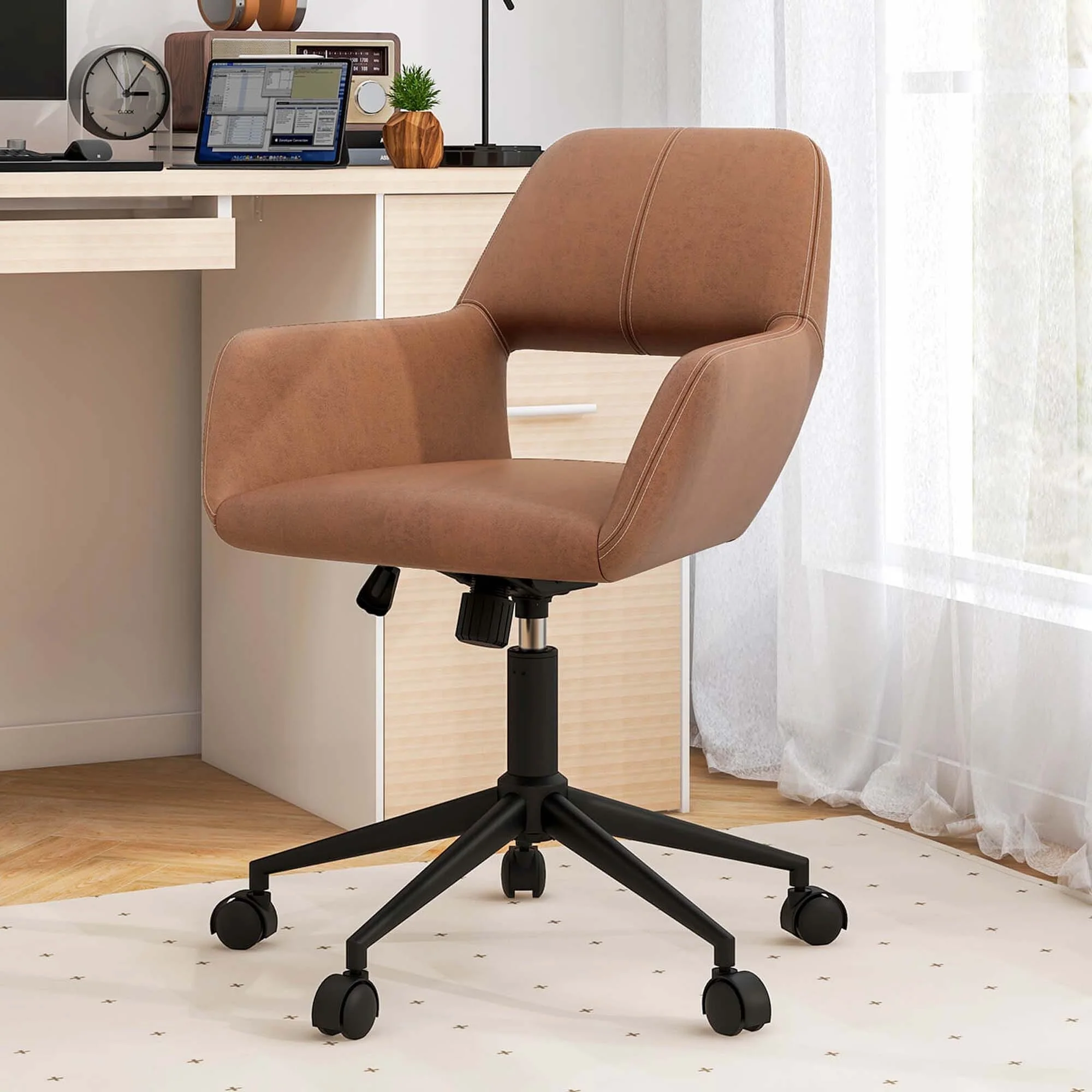 Costway Leathaire Home Office Chair with Ergonomic Backrest Padded - 22.5 x 22.5 x 30.5-34.5 (L x W x H)